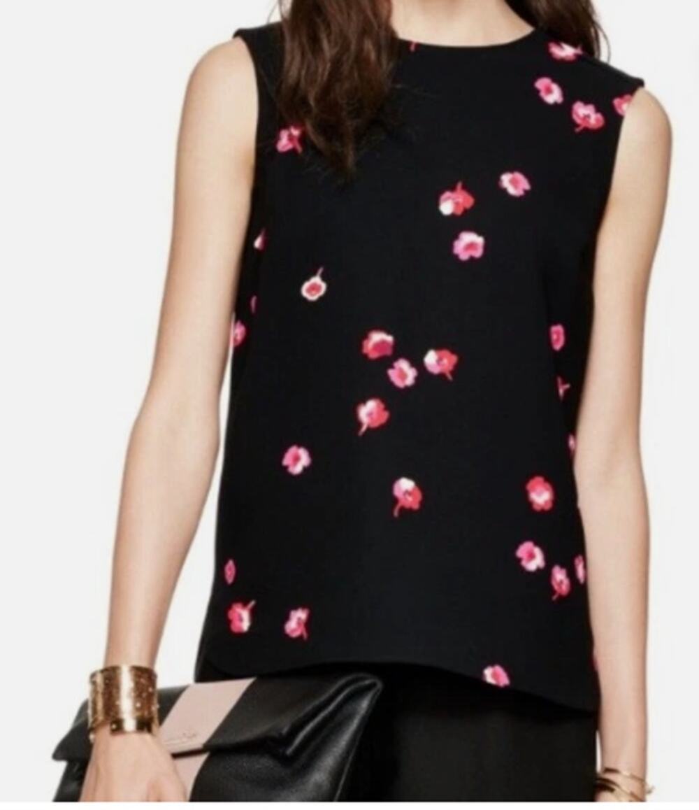 Kate Spade Black Cherry Blossom Floral Sleeveless Blouse Top Size 6